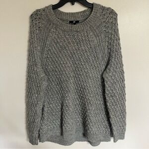 HM Gray Knit Starburst Stitch Raglan Sweater Women Size Small Chunky Knit